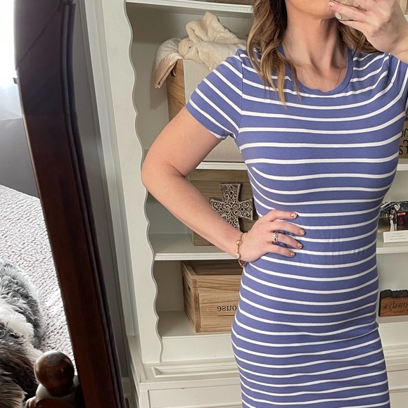 Light Blue and white striped Old Navy Skater Dress - Picture 2 of 11